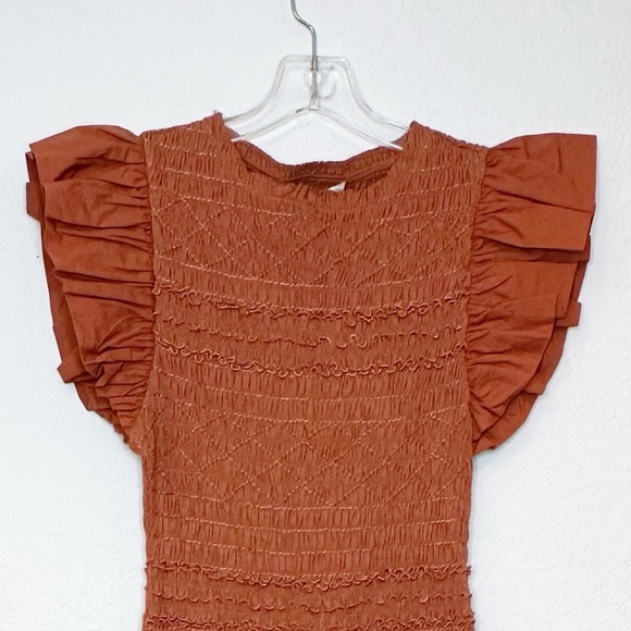 Ulla Johnson Handmade Madeline Smock Flutter Sleeve Dress Clay Size 4/8 NWT - Picture 8 of 16